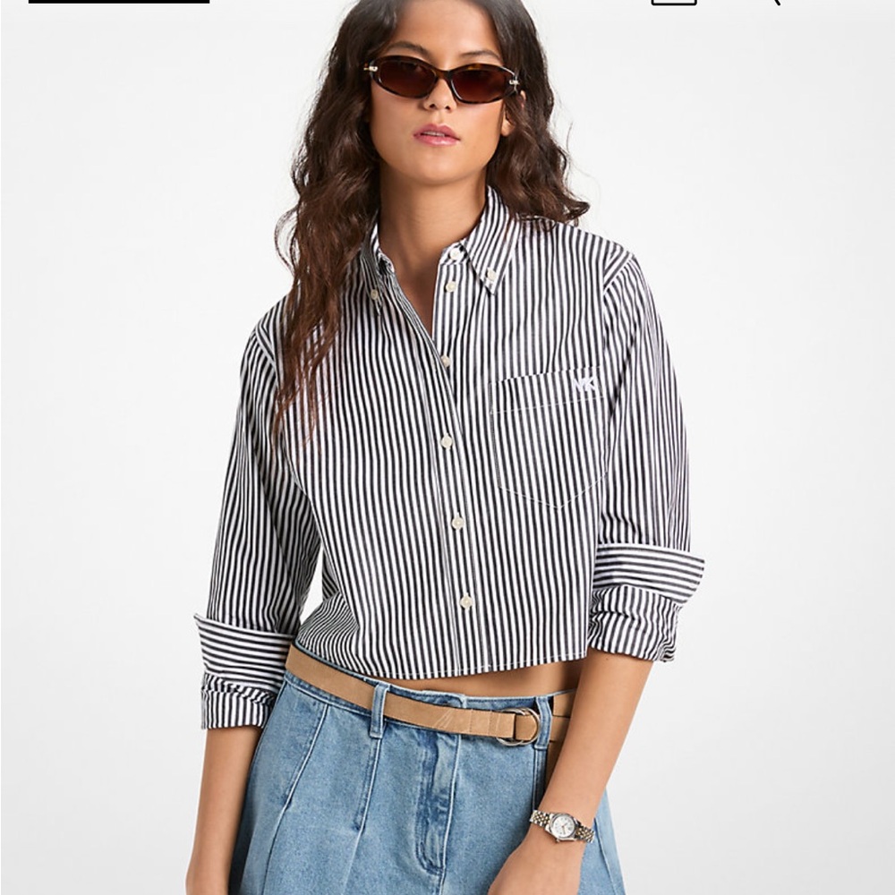 NWOT Striped Cotton Poplin Cropped Oxford Shirt